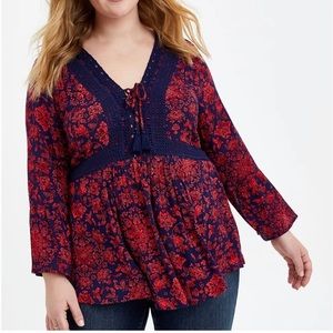 Torrid Crochet Rayon Babydoll Top NWT